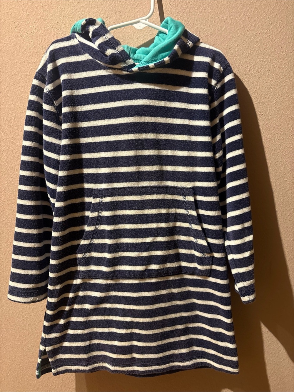 MINI BODEN Size 7-8 Navy White Striped Toweling Cover Up Beach Terry